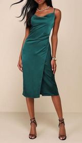 Lulus Hollywood Woman Forest Green Satin Midi Dress Women’s Sz S Photo 0