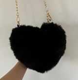 Forever 21 Black Fuzzy Heart Purse Photo 0