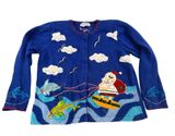 Jack B. Quick Vintage Surfing Santa Sweater Dolphins L Blue Holiday Christmas Red Size L Photo 0