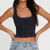 Motel Rocks Kayaso Corset Top Navy Blue Contrast Orange Stitching Size S Photo 0