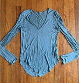 Helmut Lang Womens V-Neck Long Sleeve Darted T-Shirt Blue Size Large Photo 0