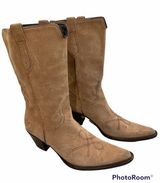 Franco Sarto Brown Suede Leather Pull On Pointy Toe Cowboy Boot Photo 0