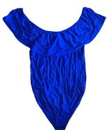 Glitz Ruffled Off The Shoulder Blue Bodysuit Large Photo 0