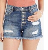 Kancan For Maurices High Waist Fringed Ripped 3” Button Fly Jean Shorts Size 31 Photo 0