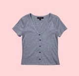 Mixed Threads Los Angeles Basic Ribbed Gray Button Front Top  Photo 0