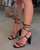 Princess Polly Billini Viva Black Strappy Sandal Square Toe Heels 6 Photo 0