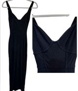 Naked Wardrobe  sleeveless black ribbed V neck fitted corset like dress Photo 0