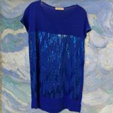Chris & Carol Royal Blue Sequin Accent Blouse Photo 0