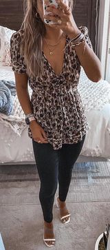 BCBGMAXAZRIA Cheetah Print Button Down Tie In Back Top  Photo 0