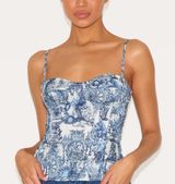 Blue Renaissance Print Structured Corset Top Photo 0