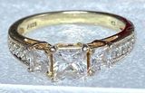 H 925 CZ Princess Cut Simulant Diamond Ring Sz 6.5 Sterling Silver Gold Overlay Photo 0
