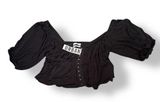 Urban Outfitters Lisabeth Top Black Puff Sleeve Cropped Blouse Size Large Photo 0