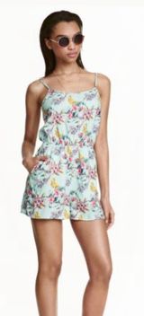 Divided H&M mint floral play suit romper pockets floral size M Photo 0