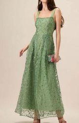 Rihoas Women's Green Embroidery Mesh Slip Maxi Dress Size M Photo 0