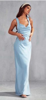 Cowl Neck Satin Maxi Dress Open Back  Photo 0
