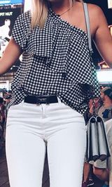 BP One shoulder gingham top Photo 0