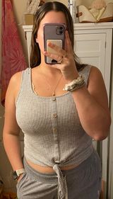 Gray & White Striped Tank Top Photo 0