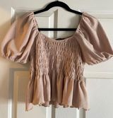 Very J Tan Top with Puff Sleeves  Photo 0