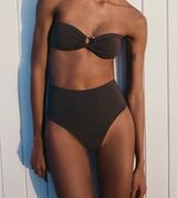 Zara Bandeau Bikini Top and High-Waisted Bikini Bottom Set in Dark Brown Photo 0