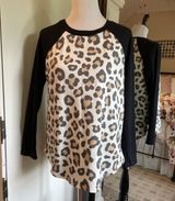 Riah Fashion Large Black Leopard Print Raglan Top Photo 0