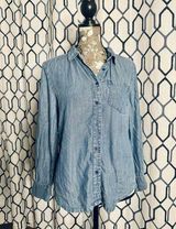 Vintage Denim Shirt Women's Fits Small Long Sleeve Cotton Blue Casual Photo 0
