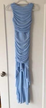 Selfie Leslie Blue Sleeveless Ruched Ruffle Asymmetrical Maxi Dress XSmall NWT Photo 0