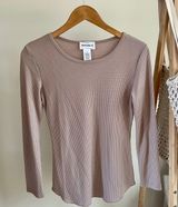 FOR THE REPUBLIC Waffle Knit Thermal Long Sleeve Top in Blush Taupe - S Photo 0