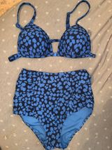 Aerie Blue Patterned High Waisted Bikini Set Photo 0