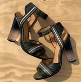 L.A.M.B. Carter Ankle Strap Chunky Heels. Photo 0