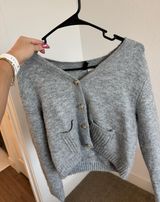 Gray Sweater With Gold Buttons Photo 0