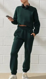 Abercrombie & Fitch YPB neoknit crop hoodie jogger set, evergreen XS Photo 0