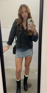 We the Distressed Denim Mini Skirt A Line Light Wash Pockets Size 24 Photo 0