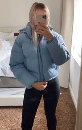 American Eagle Blue Cropped Puffer Jacket  Photo 0