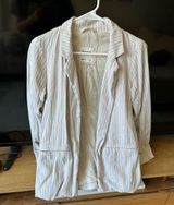 Tan and White Linen Striped Blazer Photo 0