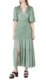 Maje  Rome Dress in Green 42 10 Womens Satin Midi Cocktail Photo 0