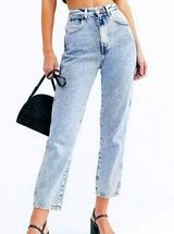 Wrangler Free People Mom 680 Blue‎ White Acid Wash High Rise Tapered Size 26x29 Photo 0