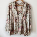 Victoria's Secret Vintage Gold Label 80s Lace Floral Botanicals Pajama Top Sz M Photo 0