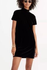 Madewell Velvet Mockneck Short Sleeve Mini Dress in Black Size Small Photo 0