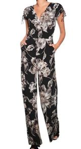 NWT White House Black Market Surplice Stretch Jumpsuit Black Floral Size 12 Photo 0