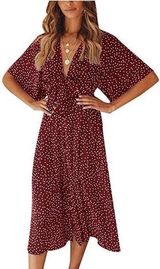 Amazon Red Polka Dot Gingham Wrap Dress Photo 0