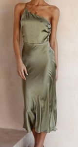 Billy j Satin Midi Dress - Olive Green Photo 0