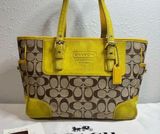 Classic Signature & Lime Yellow Suede Large TOTE Handbag & Dust Cover Photo 0