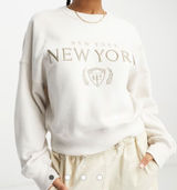 Abercrombie Tonal Embroidery Crew Neck Sweatshirt Small Cream Photo 0