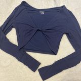 Aerie Long Sleeve Crop Tee Know Front Blue Size Small Photo 0
