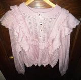 Anthropology lost + wander cottagecore light mauve pink Ruffle pointelle sweater Photo 0