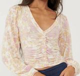 Free people fall long sleeve boho ruching crop top cotton floral neutral size xs Photo 0