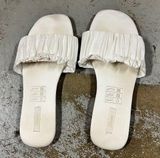Etam Women’s White Ruffle Satin Slip On Slide Sandals Size 36/37 GUC Photo 0