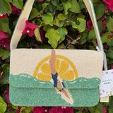 NWT Diver Swimmer Lemon Sun Design Beaded Shoulder Bag Staud Tommy Handcrafted Green Photo 0