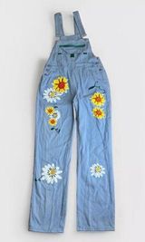 Women Adjustable Casual Jean Bib Overall Dungarees, Floral|Hippie, BOHO|Size:M Blue Size M Photo 0