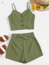 SheIn Button Front Cami Top With Belted Shorts Photo 0